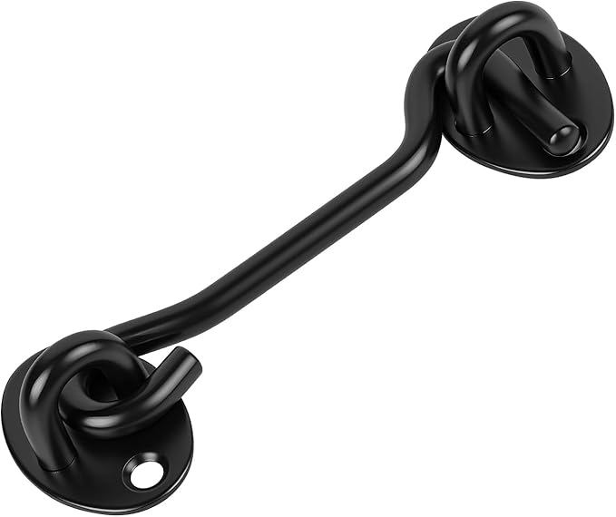 4" Black Stainless Steel Gate Latch, Barn Door Lock with Screws, Privacy Hook for Inside Door, Fence, Window, 2 PCS