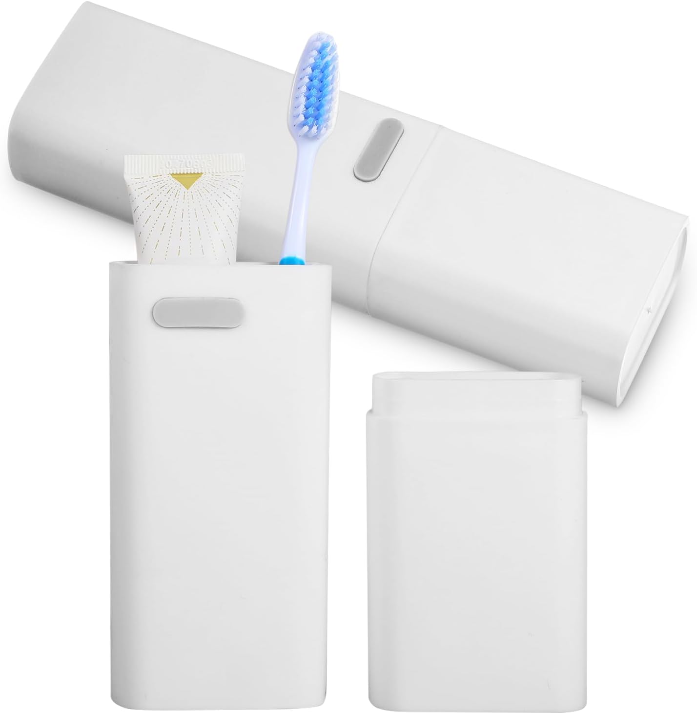 Toothbrush Travel Case Compact Small Toothbrush Holder with Ventilation Hole Portable Multifunctional Tooth Brush Cup with Cover Storage Container for School Camping Business Trip Bathroom(White)