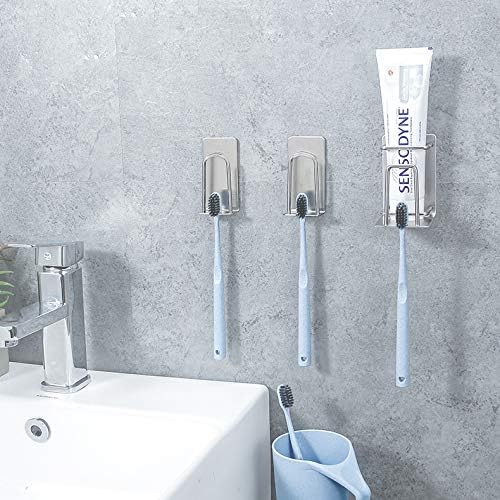 HANZE Toothbrush Holder 2 Pack self-Adhesive SUS 304 Stainless Steel Electric Toothbrush Hook Wall Mounted Razors Cup Holder for Bathroom