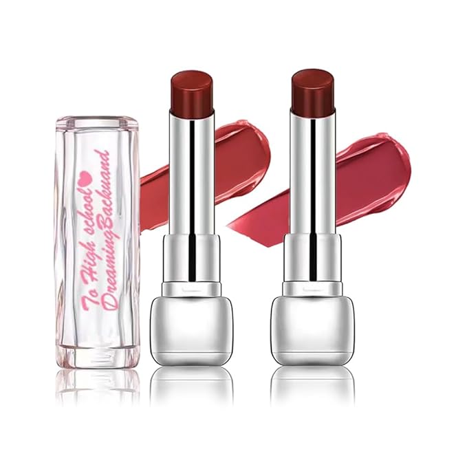 Plumper Moisturizing Butter Lipstick for Women, Natural Tinted Lip Balm Shine Nourishing Hydrating Lip Gloss Stain for Dry Lips, Lightweight Lip Liner Care Makeup, Vegan, 2Pc Rose Red & Plum