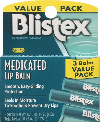 Blistex Medicated Lip Balm, 0.15 Ounce, 3 Count (Pack of 2) Prevent Dryness & Chapping, SPF 15 Sun Protection, Seals in Moisture, Hydrating Lip Balm, Easy Glide Formula for Full Coverage