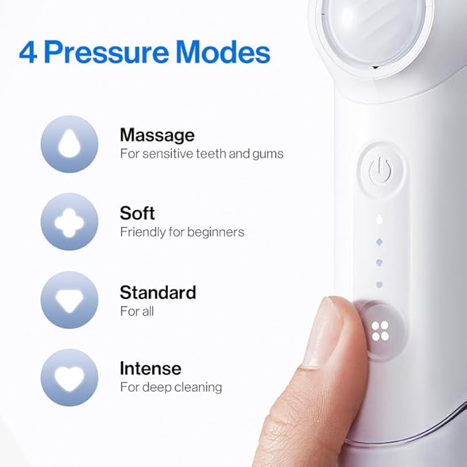 usmile C10 Portable Water Flosser – Travel-Friendly, 95-Day Battery, 4 Modes, 360° Nozzle, 180ml Tank, IPX7 Waterproof, Dentist-Recommended for Braces, Implants & Sensitive Gums (White)