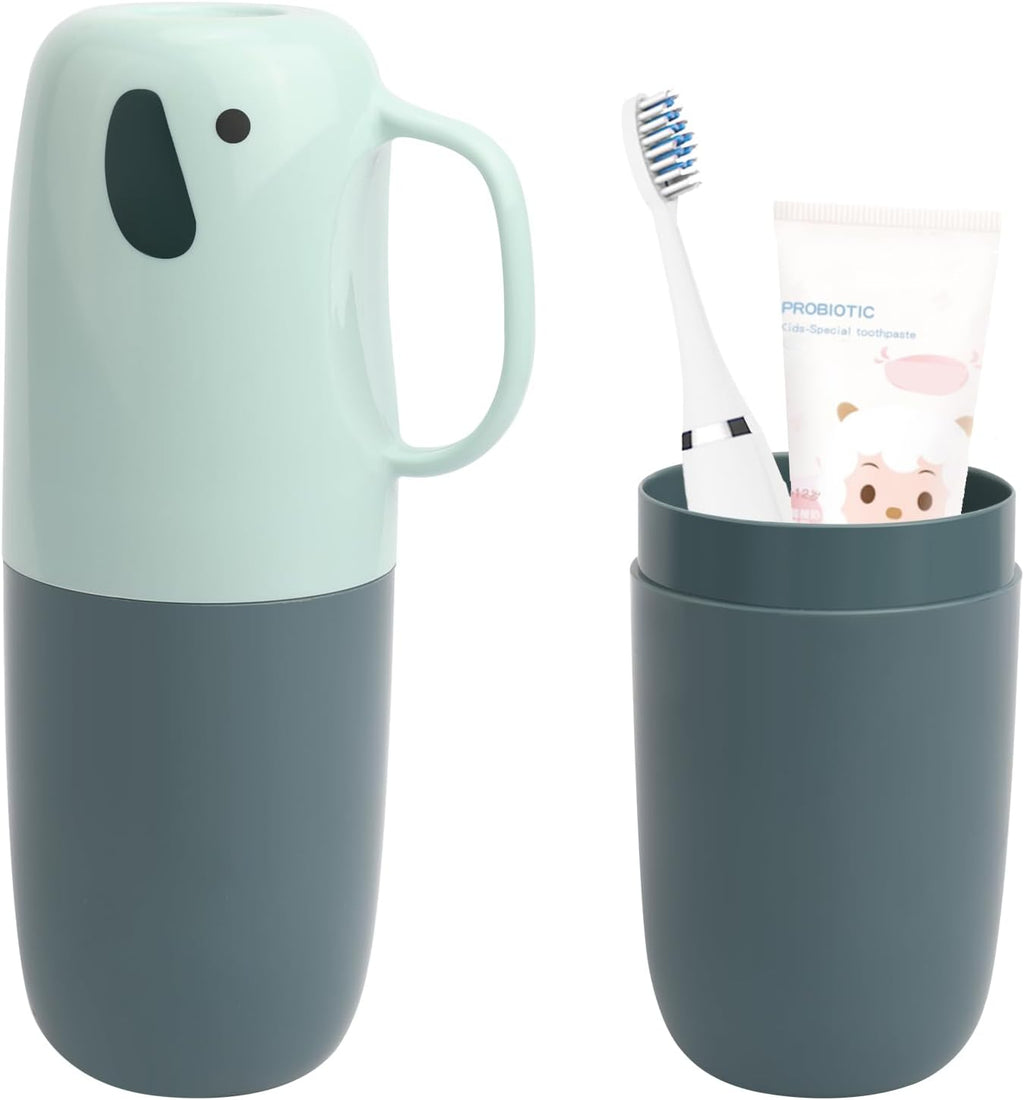 Toothbrush Travel Case, Removable and Portable Toothbrush Holder Cup, Use for Travel, Hiking,Camping, School, Bathroom, Cute and Playful Elephant Styling for Kids and Teens (Blue)