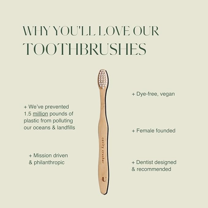 Kids Biodegradable and Eco-Friendly Bamboo Toothbrush - BPA Free Soft Bristle - Dentist-Approved and All-Natural with "Brush Smile Repeat" Etched on Handles by Plus Ultra