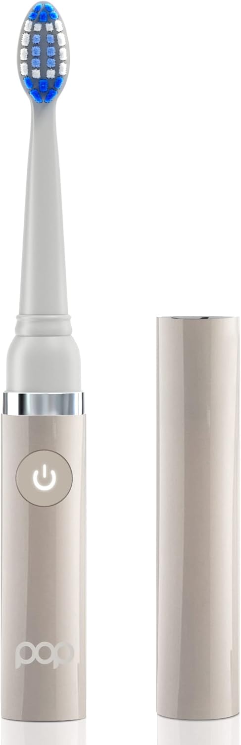 Pop Sonic Electric Toothbrush (Grey) - Travel Toothbrushes w/AAA Battery | Kids Electric Toothbrushes with 2 Speed & 15,000-30,000 Strokes/Minute, Dupont Nylon Bristles