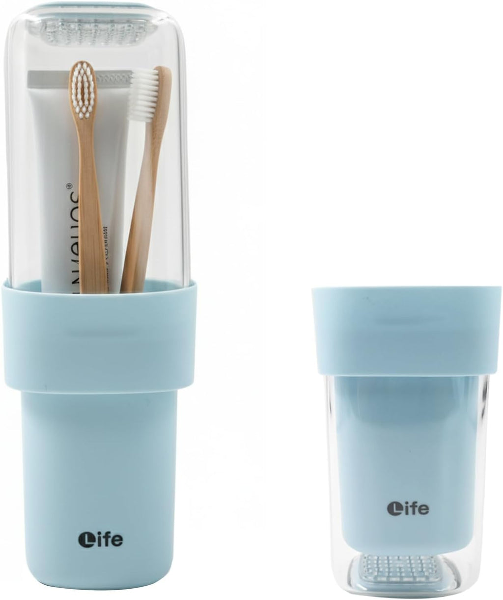 Travel Toothbrush Holder, Covered Toothbrush Cup Holders, Toothbrush and Toothpaste Travel Case, Toothbrush Storage Organizer Container for Traveling Bathroom(Blue)