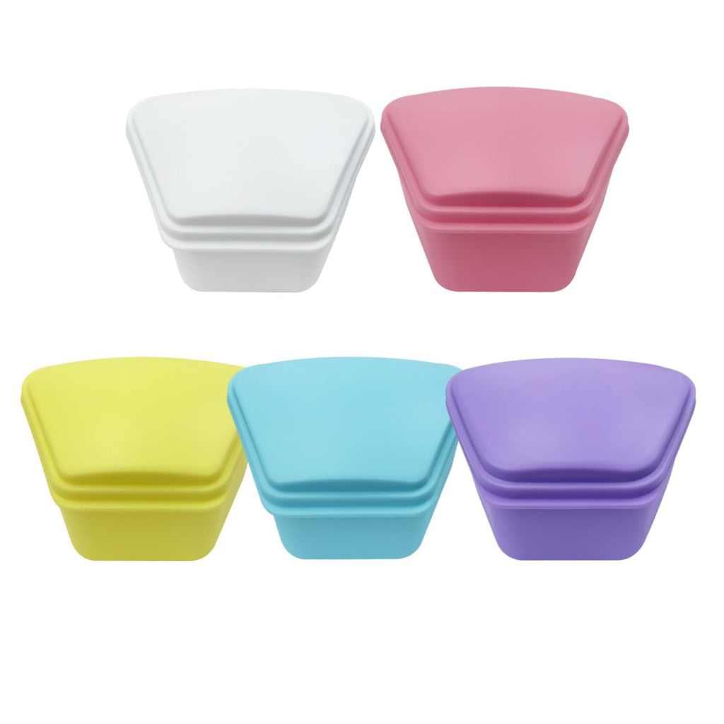 2PCS Trapezoid Retainer Case, Convenient Mouth Guard Cases, Multicolored Denture Bath Box for Aligner, Retainers, Mouth Guard, Night Guard, Travel Cleaning