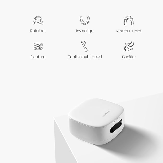 Viora Rechargeable 52kHz Ultrasonic Retainer Cleaner: Cordless Portable UV Dental Cleaning Pod for Invisalign, Denture, Mouthguard, Nightguard, Jewelry, with Mirror, USB-C Travel Cleaning Kit&Tablets