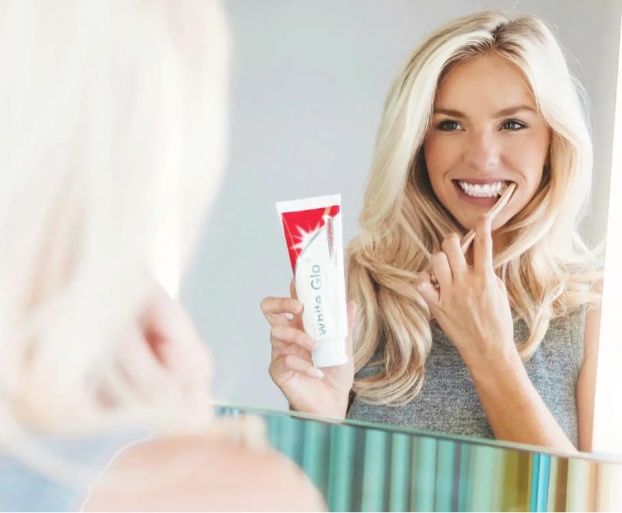 White Glo Extra Strength Whitening Toothpaste Professional Choice 100ml - 2 Packs with Sanitral 50 Pcs Dental Floss Stick Included as a Gift