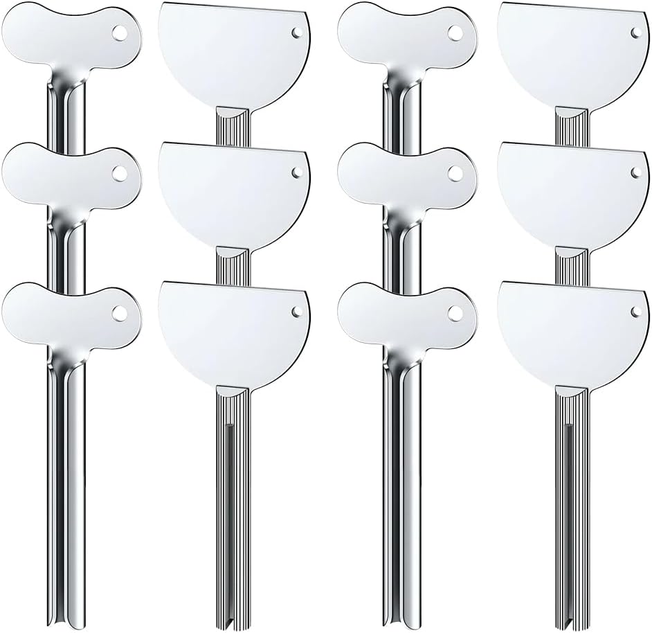 Toothpaste Squeezer, Metal Tube Squeezer Key Stainless Steel Toothpaste Roller Tube Wringer for Paint, Cream, Cosmetic and Hair Dye (12 PCS)