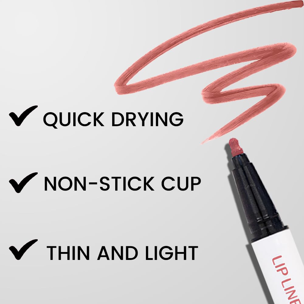 Kaely 2Pcs Mocha Beige Longwear Liquid Lip Liner Waterproof, 24 Hour Long Lasting Lip Liner Stain Marker Pen, 2-in-1 Matte Semi Permanent Lipliner & Lipstick, Vegan & Cruelty-Free, 03+07