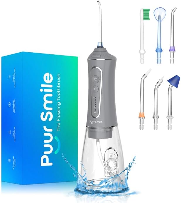 Professional Water Flosser - Advanced Dental Care for a Healthier Mouth, Gum, and Teeth - IPX7 Waterproof Oral Irrigator | 7 Replacement Tips, Travel-Friendly, Rechargeable - Oral Hygiene (Grey)