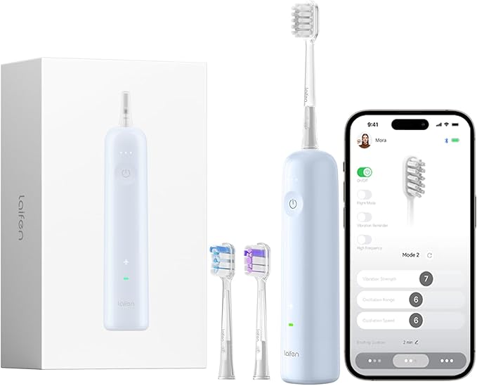 Laifen Wave Electric Toothbrush, Oscillation & Vibration Sonic Electric Toothbrush for Adults with App, 3 Brush Heads, IPX7 Waterproof Magnetic Rechargeable Travel Powered Toothbrush ABS(Blue)