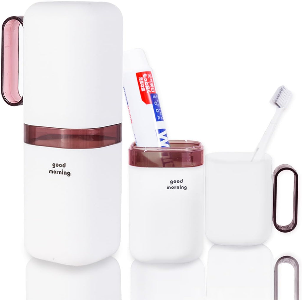 Toothbrush Travel Case,Toothbrush Holder and Rinse Cup with Handle Travel Toothbrush Cup,Multifunctional Toothbrush Cover,Large Capacit Travel Toothbrush Holder with Mouthwash Cup Purple