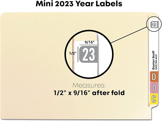 2023 MINI Year Stickers, Doctor Stuff 2023 Chart Stickers, Gray Colored, Tab 1287 Style, USA Made Year Labels for End Tab File Folders, 500/Roll, 1 Roll, 1/2" x 1-1/8"