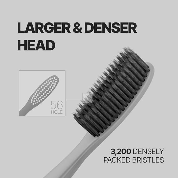 WANGTA Mini Black – Charcoal Large Toothbrush – 1.4 inch (3.5 cm) Head | 3,200 Bristles for Firm Cleaning & Bacterial Suppression | Made in Korea Oral Care (10 Pack)