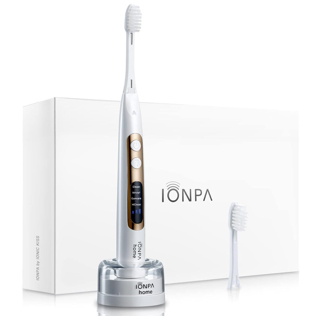 IONIC KISS IONPA DP Pearl White Home Premium USB Rechargeable Ionic Power Electric Toothbrush, Brushing Timer, 4 Modes, 2 Soft Extended Filament Brush Heads Made in Japan You, hyG, DP-111PW