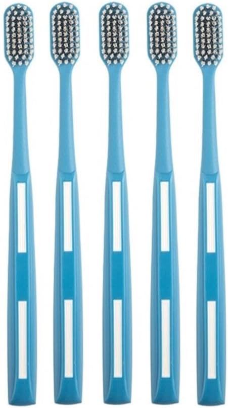 Adult Manual Hard-bristled Toothbrush with Cover, Wide Head Medium Size,for Cleaning Smoke Stain, Tartar, Coffee Stain, Tea Stain.【Hard Bristle Blue toothbrushes,5 Count (Pack of 1)】