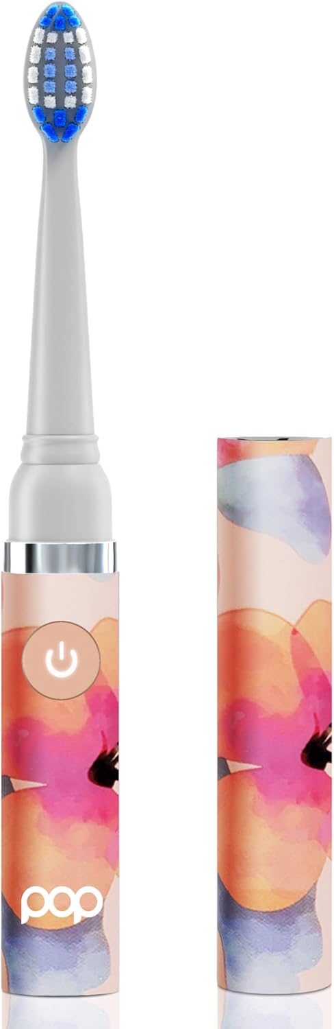Pop Sonic Electric Toothbrush (Pink Watercolor) - Travel Toothbrushes w/AAA Battery | Kids Electric Toothbrushes with 2 Speed & 15,000-30,000 Strokes/Minute, Dupont Nylon Bristles