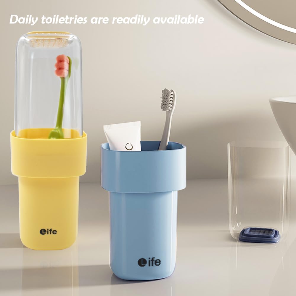 Travel Toothbrush Holder, Covered Toothbrush Cup Holders, Toothbrush and Toothpaste Travel Case, Toothbrush Storage Organizer Container for Traveling Bathroom (Yellow)