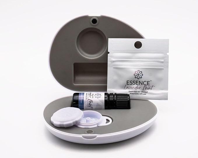 Essence Pearl Travel Case - Wearable Aromatherapy Kit with Nasal Diffuser Rings, Soaking Bay, and 5mL Essential Oil – Portable Wellness Gift Set for On?The?Go Self Care