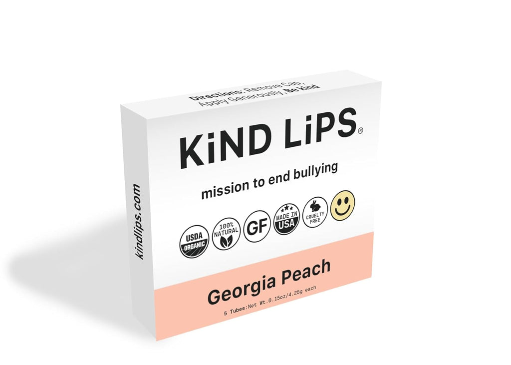 Kind Lips Lip Balm - Nourishing & Moisturizing Lip Care with Shea Butter, Beeswax & Vitamin E | Georgia Peach Flavor | 0.15 Oz (Pack of 5)