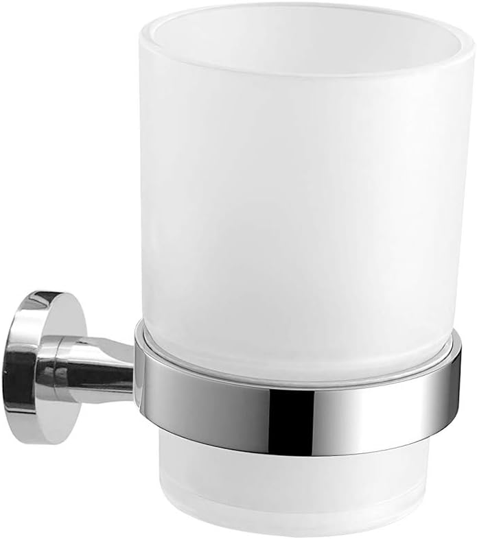 Toothbrush Holder Wall Mounted with Satined Cup with Chrome-Plated Holder,Metal Stainless Steel