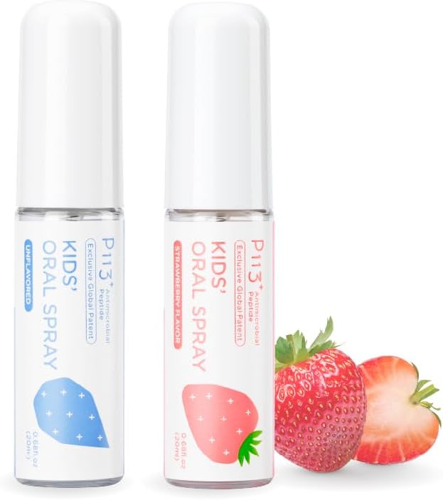 Mouth Spray for Kids Toddler Toothpaste Helper Fluoride Free Baby Toothpaste Cavity Protection Oral Care with Natural P113+ Antibacterial Peptide for Newborns to Age 6 (Original&Strawberry)