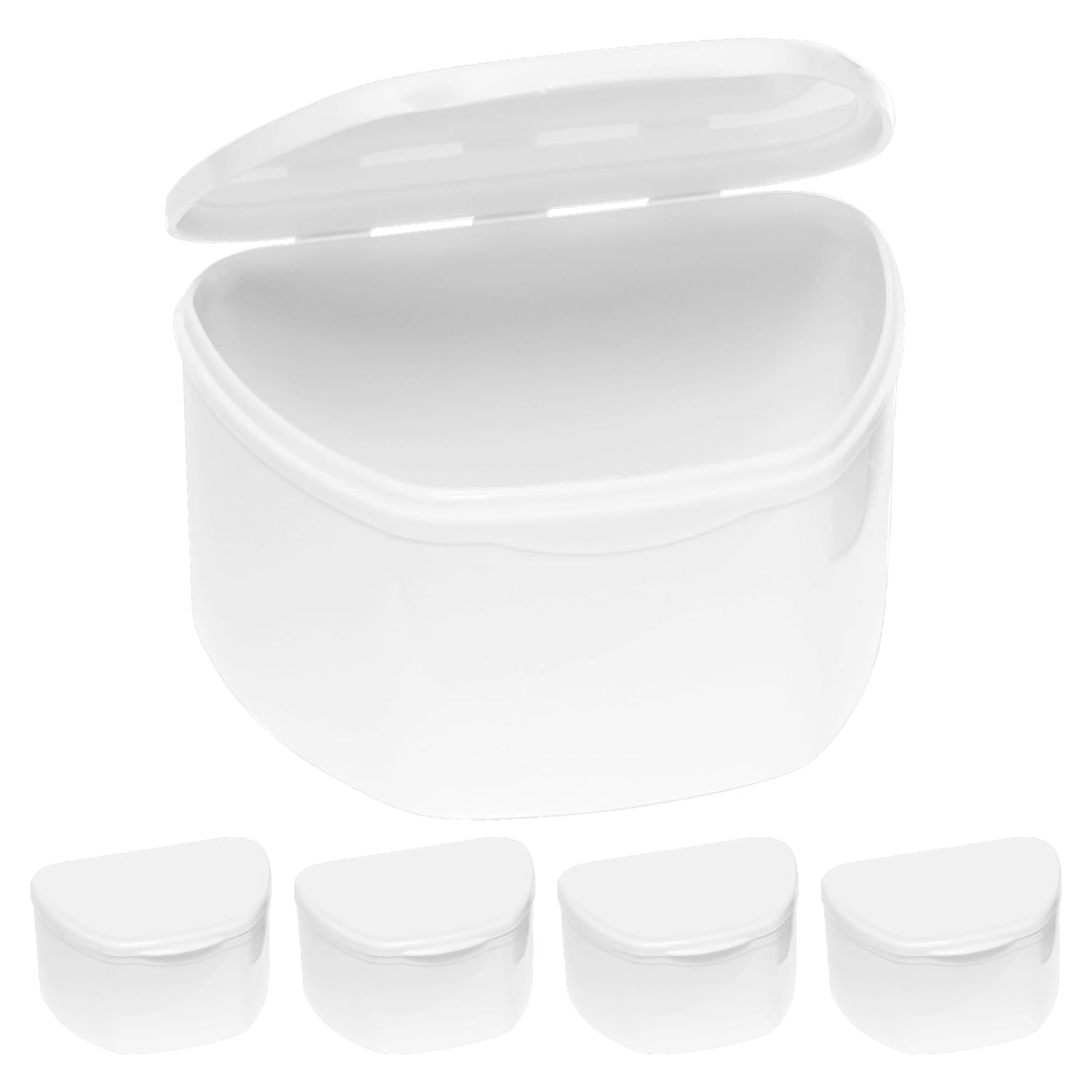 PlastCare USA White Denture Cases Pack of 5 - Dental Box For Artificial Teeth, Mouth Guard, Night Guard, Gum Shields, Retainer - Denture Bath Container for Women and Men - Travel Denture Cup