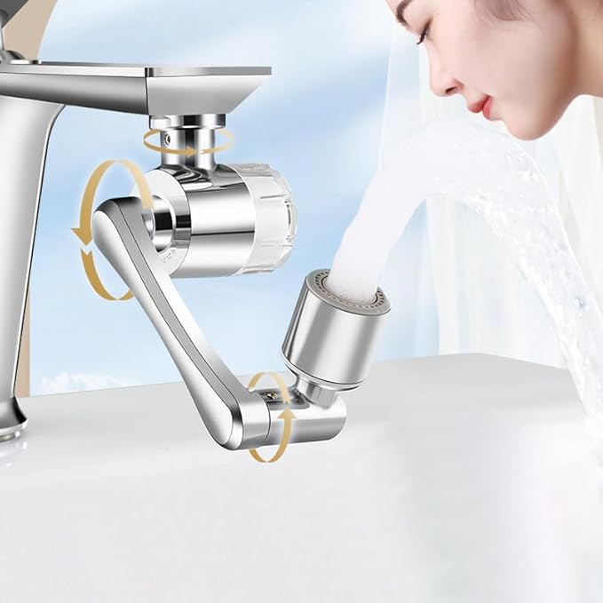 1080° Rotating Faucet Extender with PP Cotton Filters, 2 Modes Swivel Robotic Arm Sink Aerator for Kitchen/Bathroom, 20mm/22mm Female and 24mm Male Thread Connection, Silver