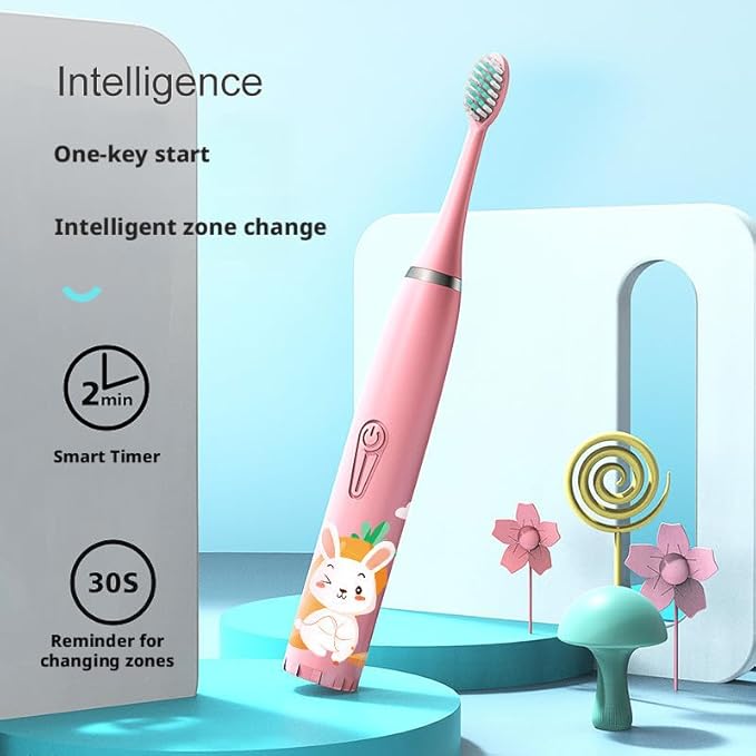 3PCS Rechargeable Children's Electric Toothbrush Ip7 Waterproof, Ultrasonic Vibration, Cute Cartoon Soft Fur Design, 5 Brush Heads
