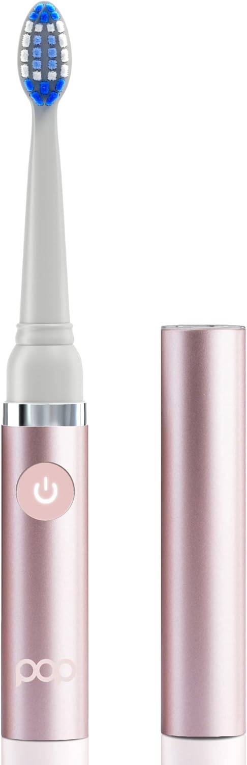Pop Sonic Electric Toothbrush (Metallic Rose) - Travel Toothbrushes w/AAA Battery | Kids Electric Toothbrushes with 2 Speed & 15,000-30,000 Strokes/Minute, Dupont Nylon Bristles