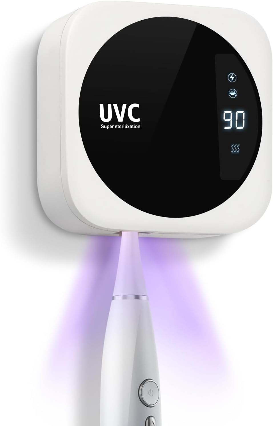 Travel Toothbrush Cleaning Case,Portable UV Toothbrush Cleaner with LED Screen,Smart Toothbrush Holder with Heating,Fan Drying and Mirror For Traveling or Business Trip & Fit All Toothbrushes - White