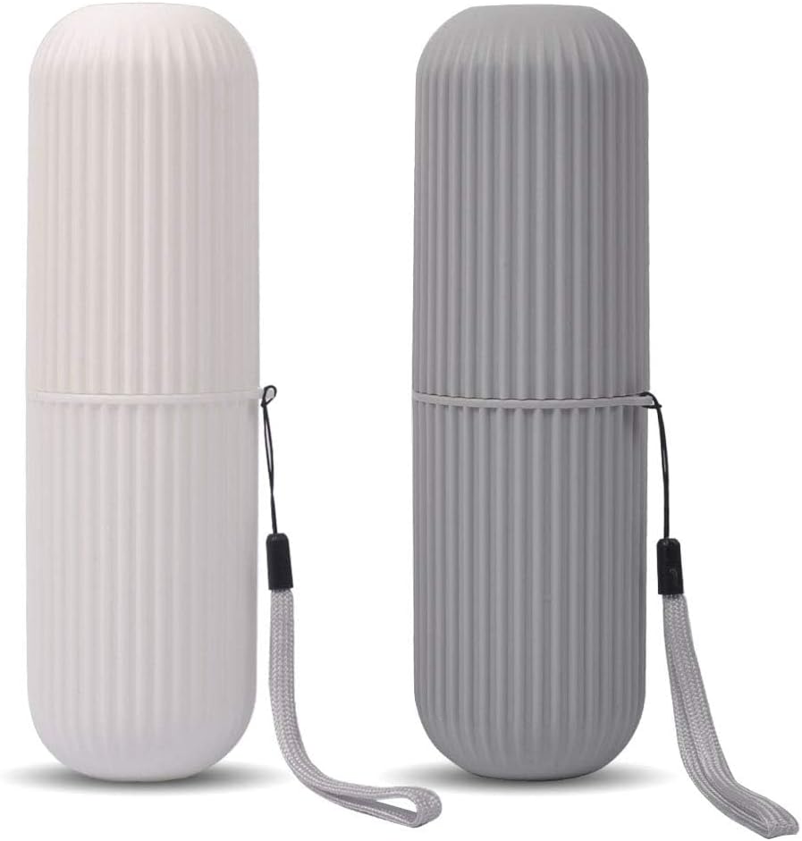 UCEC Toothbrush Case for Traveling, Portable Toothbrush Holders Travel Case, 7.7" x 2.36" x 2.36" Toothbrush Holders for Travel, Camp, Home, School, Business, Bathroom,2 Pack (Grey, White)