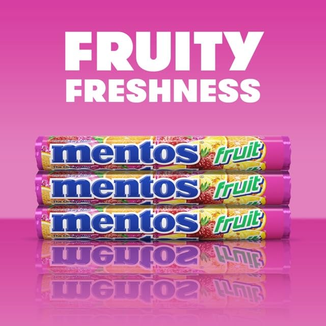 Mentos Chewy Mint Candy Roll, Fruit Mint Candies, 14 Pieces Per Roll, 15 Count Party Pack