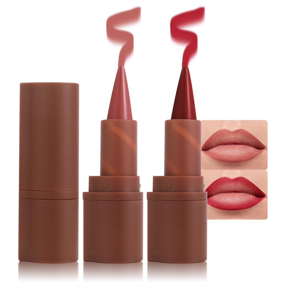 2in1 Gradient Lip Liner & Lipstick Combo,Matte Longwear Waterproof Lip Pencil with Cone Tip,Smudge Proof Crayon for Flawless Ombre Contour,Women's Long Lasting Makeup Set (02Blush Taupe+06Berry Burst)