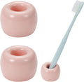 Mini Ceramic Couple Toothbrush Holder, Hand-Made Bathroom Toothbrush Holder, Electric Toothbrush Head Holder and Office Pen Holder 2-Piece Set (Pink)