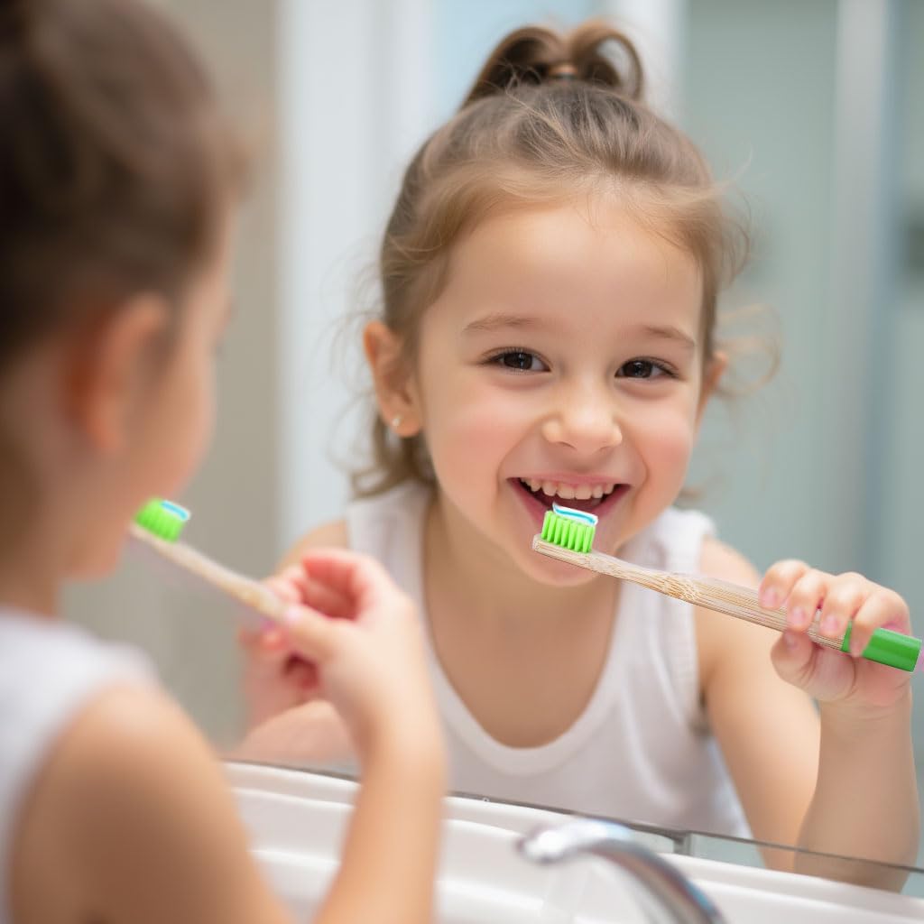 Bamboo Toothbrushes for Kids & Adults, Biodegradable Handles Medium Bristles Tooth Brushes 5 Pack for Kids+5 Pack for Adults (10 Count)