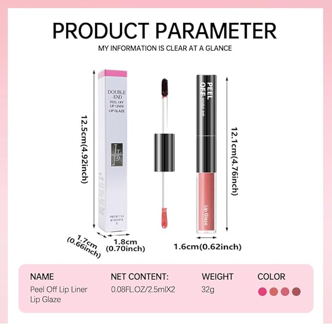 Peel Off Lip Liner & Stain in Peach Rosé – Tattoo-Like Peel Off Lip Stain Liner + Hydrating High Shine Peach Pink Lip Tint, Long-Lasting Waterproof Smudge-Proof Duo for Soft Natural Rosy Lips