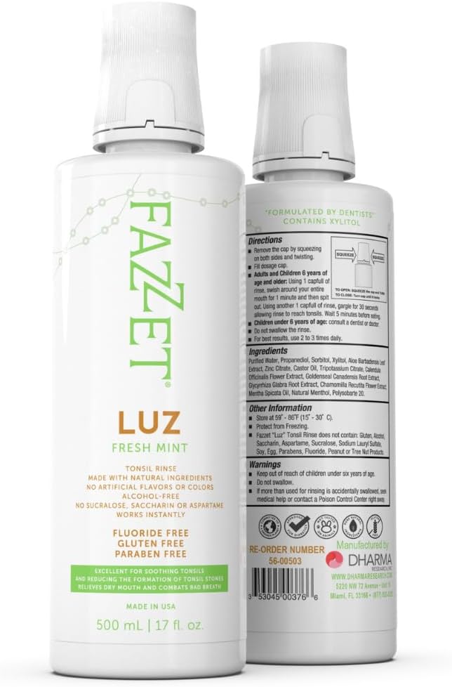 Tonsil Stone Mouthwash for Stone Remover – Tonsil Stone Removal, Treatment of Natural Tonsil Stone, Combat Bad Breath & Get Rid of Dry Mouth – Gluten Paraben & Alcohol Free, Fresh Mint FAZZET LUZ