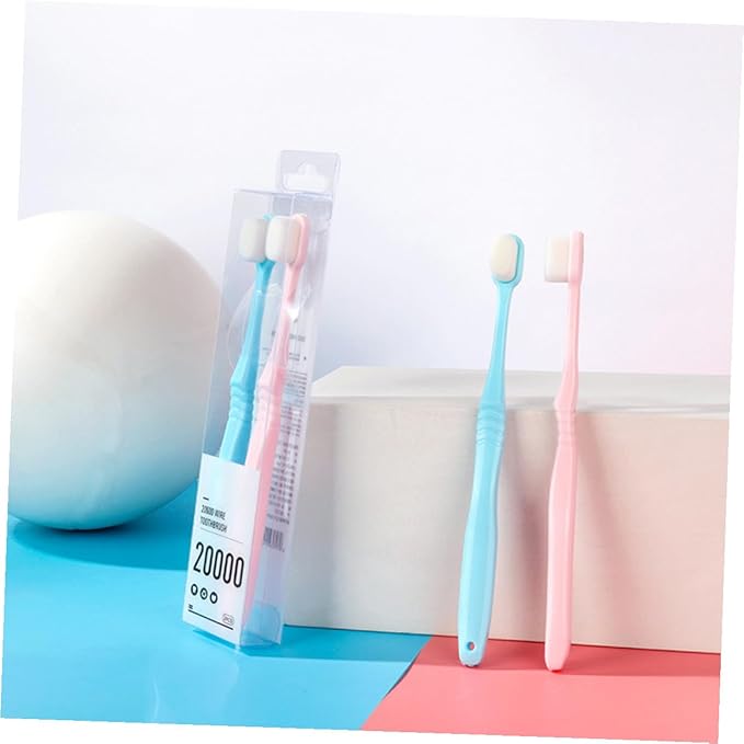 2pcs Nano Bristles Toothbrush with Ultra Soft Bristles for Sensitive Gums and Teeth Portable Manual Toothbrushes in Sky Blue and Pink for Adults
