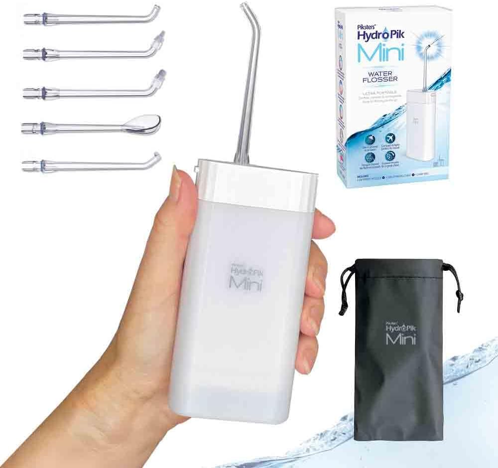Piksters HydroPik Mini Water Flosser for Travel – Portable Cordless Oral Irrigator with USB-C Charging, 3 Pressure Modes & 5 Tips, Compact & Lightweight for On-The-Go Dental Care, White