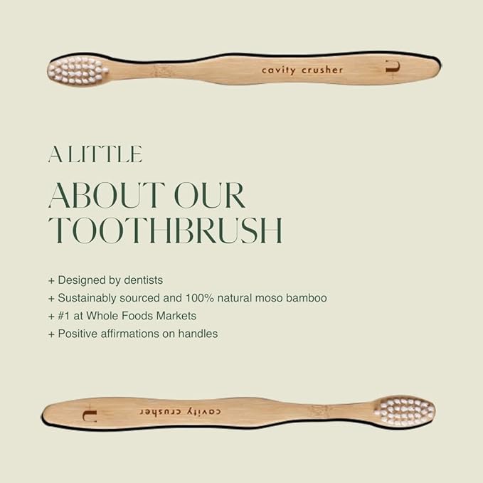 Kids Biodegradable and Eco-Friendly Bamboo Toothbrush - BPA Free Soft Bristle - Dentist-Approved and All-Natural with "Cavity Crusher" Etched on Handles by Plus Ultra