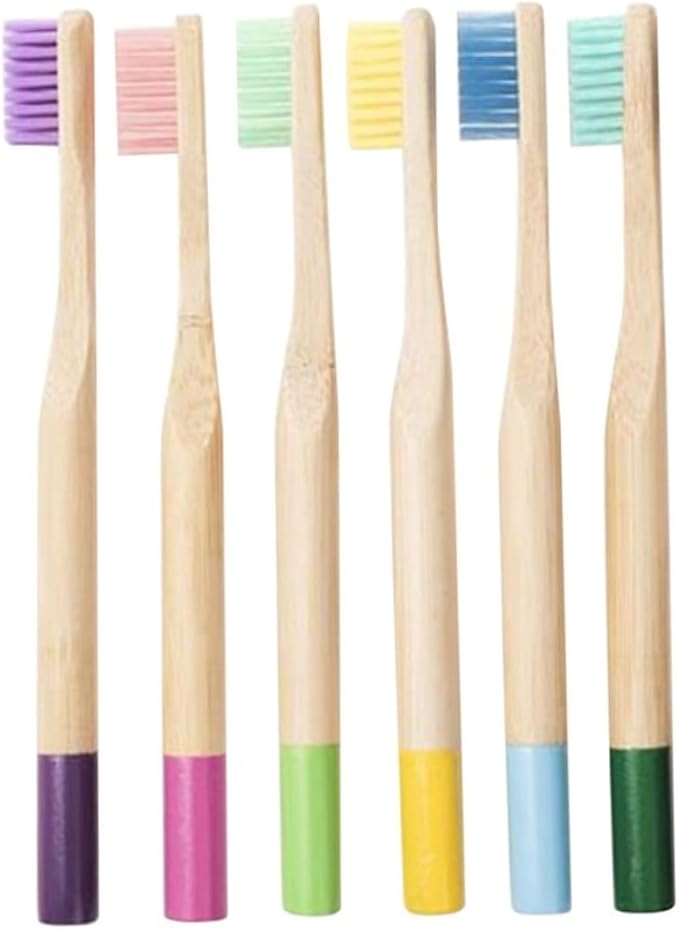 6PCS Natural Handle Toothbrush for Soft Bristles Ergonomic Anti-Slip Design Colorful Eco-Friendly Toothbrushes for Oral Care