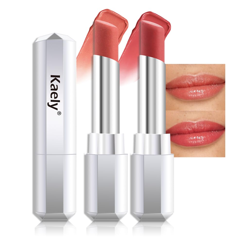 Kaely 2Pcs Honey Lipstick Tinted Lip Balm, Hydrating Shine Lipstick for Women Dry Lips, Moisturizing Nourishing Glossy Lip Gloss Stain Makeup, Sheer Lightweight, Vegan, 03 Honey+04 Nude