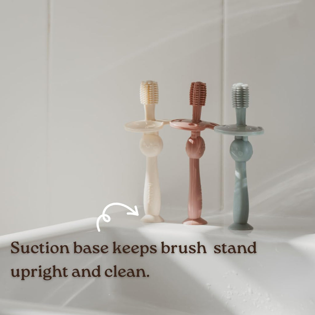 Haakaa 360° Silicone Baby Toothbrush – 100% Soft Food Grade Silicone, BPA-Free, Suction Base, Safe for Babies 6 Months+, Gentle Gum and Teeth Cleaning for Infants, Gum Massager