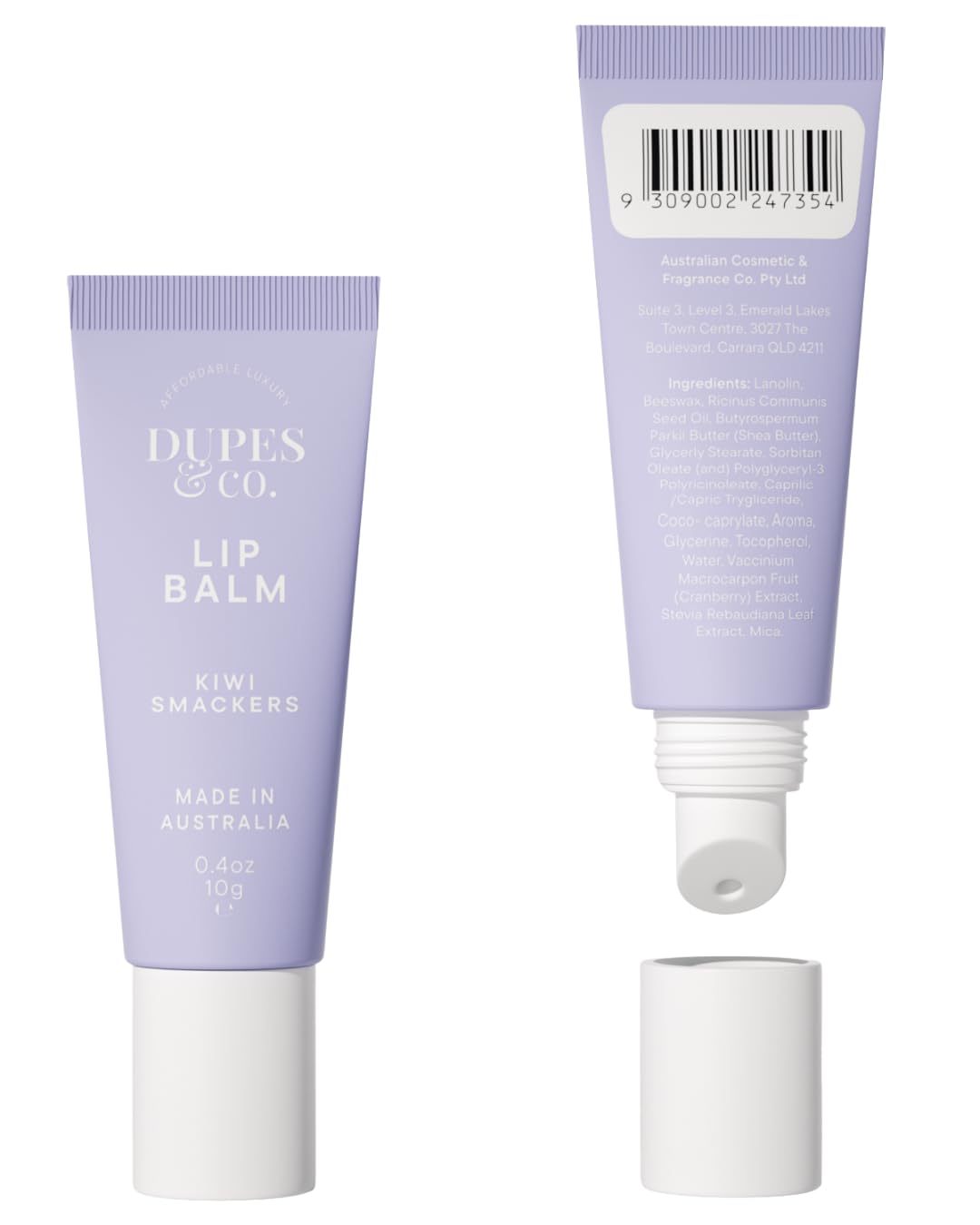 Dupes & CO. Lip Balm 2-Pack – Caramel Cream & Watermelon Burst, Hydrating Fruity Lip Moisturizer, Vegan & Cruelty-Free, Soft Smooth Nourishing Lips, Australian Made, 2 x 0.4 oz