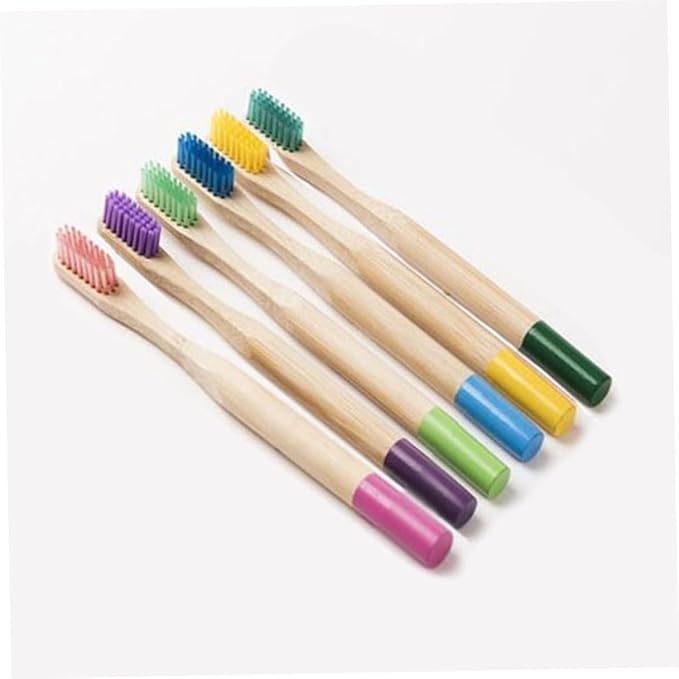 6PCS Natural Handle Toothbrush for Soft Bristles Ergonomic Anti-Slip Design Colorful Eco-Friendly Toothbrushes for Oral Care