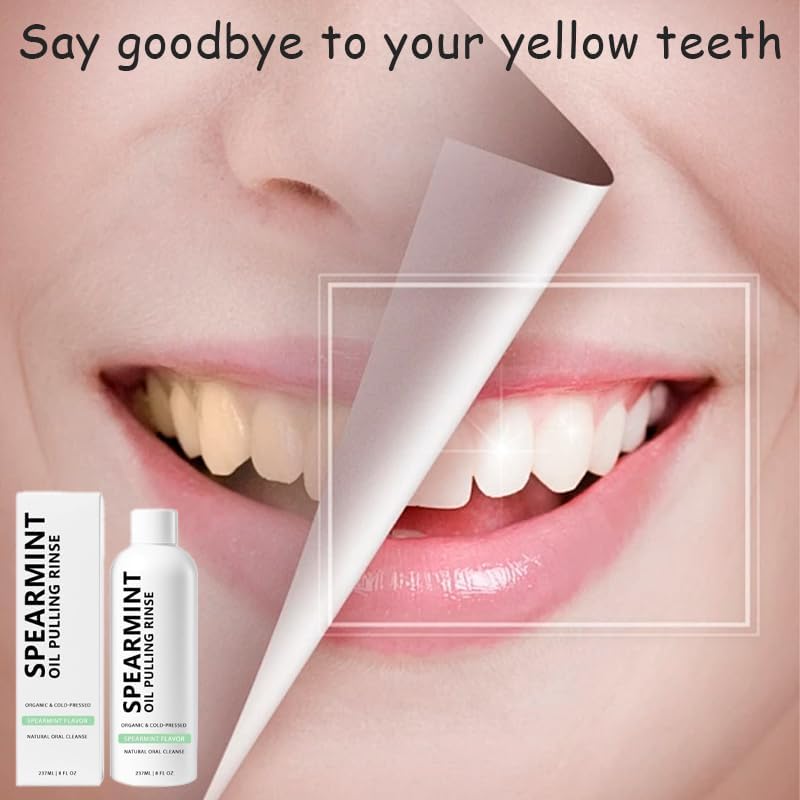 White Spearmint Oil Pulling Rinse, Cold-Pressed Coconut Mouthwash for Teeth Whitening, Powerful Organic Peppermint Oil Maintain Gum Health & Freshness Breath, Mint Mouthwash (8 fl oz)