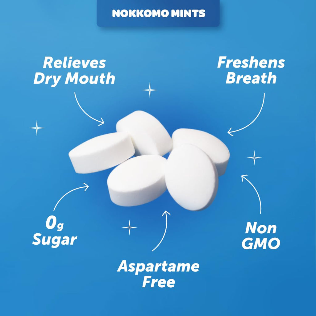 Nokkomo Mints Variety Pack for Dry Mouth Relief | Sugar Free, Natural Saliva Boosting | 40 Mints Each (Pack of 4)